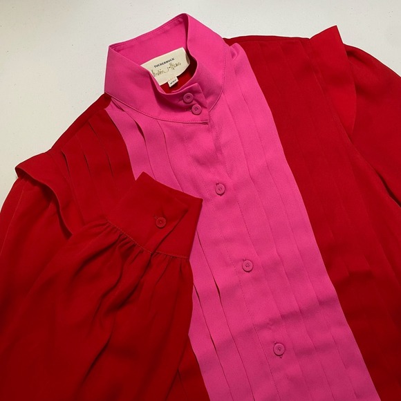 Tuckernuck India Hicks Grove Blouse Womens Xxs Mock Neck Button Up Pleated